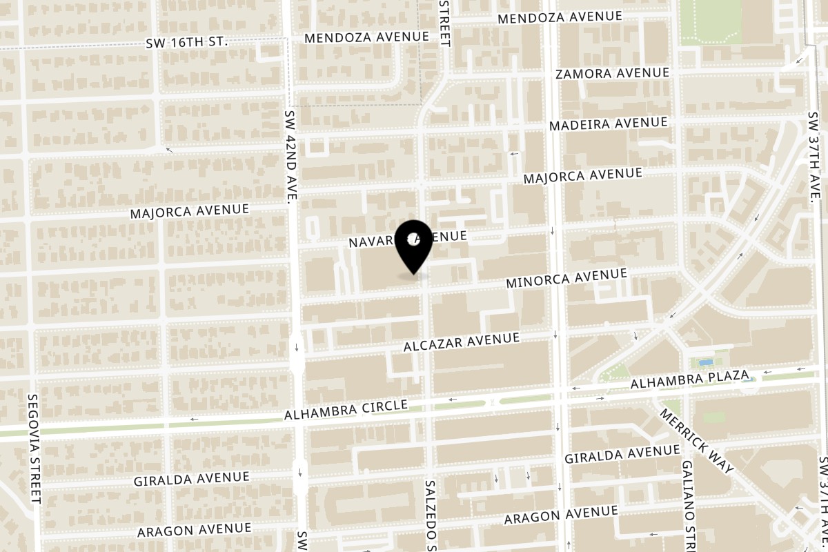 Map showing the location of Bachour on 2020 Salzedo Street in Coral Gables